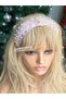 Luxury Design Pearl Embroidered Tulle Knotted Wide Crown Pink Female Child Crown - 3