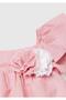 Girl's Pink Linen Blend Flower Applique Strap Ruffle Pleated Dress - 3