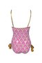Strappy Ikat Patterned Gold Rose Detailed Lace-Up Pink 50Uv Girl's Swimsuit by Nessi Byrd - 2