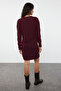 Bordo Saç Örgü Mini Mini Triko Bisiklet Yaka Triko Elbise TWOAW22EL0027 - 5