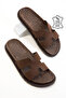Brown Matte Genuine Leather Women's Slippers 20684