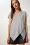 Women's Gray Melange Knitted T-Shirt with Metal Accessories and Ripped Detail Tp00101