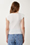 Women's Ecru Draped Padded Sandy Knitted Blouse Zv00322 - 4