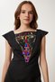 Women's Black Bead Detailed Woven Dress Tp00071 - 3