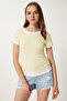 Women's Yellow Contrast Color Gathered Ribbed Knitted Blouse Pb00040