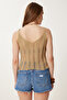 Women's Beige Strappy Openwork Summer Knitwear Blouse Mt00158 - 5