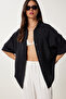 Women's Black Oversize Woven Shirt Wf00130 - 3