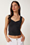 Women's Black Gathered Stretchy Sandy Blouse Fw00015 - 2