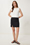 Women's Black Slit Mini Woven Skirt Tp00074 - 2