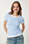 Women's Sky Blue Contrast Color Gathered Ribbed Knitted Blouse Pb00040 - 2
