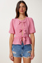 Women's Pink Checkered Binding Detailed Linen Blouse Tp00094 - 4