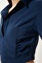 Women's Navy Blue Polo Neck Crop Ayrobin Blouse Wf00136 - 3