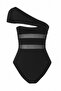 Black Mesh Detailed One Shoulder Covered Regular Swimsuit Tbess25Ma00128 - 6