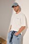 Ekru Oversize/Geniş Kesim Baskılı %100 Pamuklu T-Shirt TMNSS25TS00223 - 2