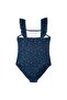 Navy Floral Print Ruffled Girl's Swimsuit - 2