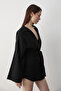 Black Cotton Button Detailed Belted Linen Kimono - 005 - 4