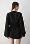 Black Cotton Button Detailed Belted Linen Kimono - 005 - 8