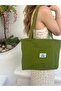 Green Lined, Pocketed, Suitable for Daily Use, Cloth, Fabric Bag, Arm and Shoulder Bag - 2