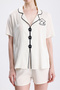 Women's Short Sleeve Shorts Cat Pattern Embroidered Pajama Set - 3