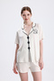Women's Short Sleeve Shorts Cat Pattern Embroidered Pajama Set - 5