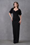 Black Crepe Fabric Double Breasted Collar Balloon Sleeve Design Slit Detailed Maxi Dress582853 - 6