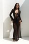 Fajahar Low-Cut Lace-Up Black Knitwear Long Dress - 2