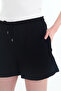 Women's Black Tie Detailed Mini Linen Shorts - 7