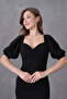Black Crepe Fabric Double Breasted Collar Balloon Sleeve Design Slit Detailed Maxi Dress582853 - 2