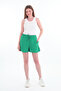 Women's Green Tie Detailed Mini Linen Shorts - 3