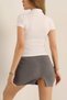 Solid Color Polo Neck Ribbed Lycra Short Sleeve Bady Blouse - 4