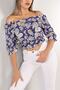 Women's Floral Patterned Elastic Woven Short Sleeve Blouse - 3