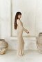 Anandra Beaded Detail Dark Beige Knit Long Dress - 4