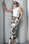 Summer Tie-Dye Pattern Elastic Waist Viscose Satin Fabric Midi Length Skirt - Tie-Dye on Beige Floor - 3