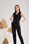 V-Neck Buttoned Blazer Black Crop Vest - 4