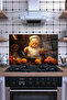 Stove Back Glass Protector, Countertop Built-In Back Protector, Heat Resistant, Yellow Cat Decorative Glass - 2