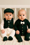 Waffle Fabric Bow Tie Newborn Baby Boy Double Jumpsuit Set