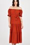 Midi Length Dress with Elastic Shoulders and Waist