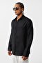 Basic Oversize Long Sleeve Linen Shirt Black - 4