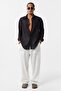 Basic Oversize Long Sleeve Linen Shirt Black