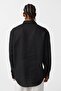 Basic Oversize Long Sleeve Linen Shirt Black - 5