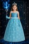 Girl's Blue Elsa Dress with Strap and Planter and Crown Wand Gloves as a Gift Frozen - 7