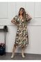 Women's V Neck Button Summer Woven Midi Dress 4C-2326 - 4