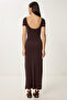 Backless Long Sandy Knitted Dress Brown Ldz0007 - 4