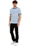 Crew Neck Ringel Knit Short Sleeve Blue Striped T-shirt - 6