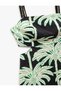 Viscose Fabric Palm Patterned Long Dress with Window Detail and Straps - 7