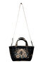 Women's Vegan Leather Black Medium Tote Bag - Bee with Flowers Design - 5