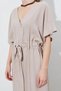 Women's Dark Beige Low Sleeve Waist Tunnel Belt Linen Long Dress - 6