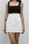 Ecru Wide Pocket Linen Shorts Skirt - 3