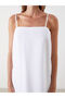 Lcw Vision White Square Collar 100% Linen Mini Rope Strap Dress - 3