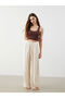 Beige Women's Beach Pants with Elastic Waist - 3